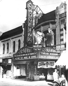 Facade of the Carolina Theatre 1927.  Photo courtesy of the Robinson-Spangler Carolina Room of the Charlotte Mecklenburg Library. 